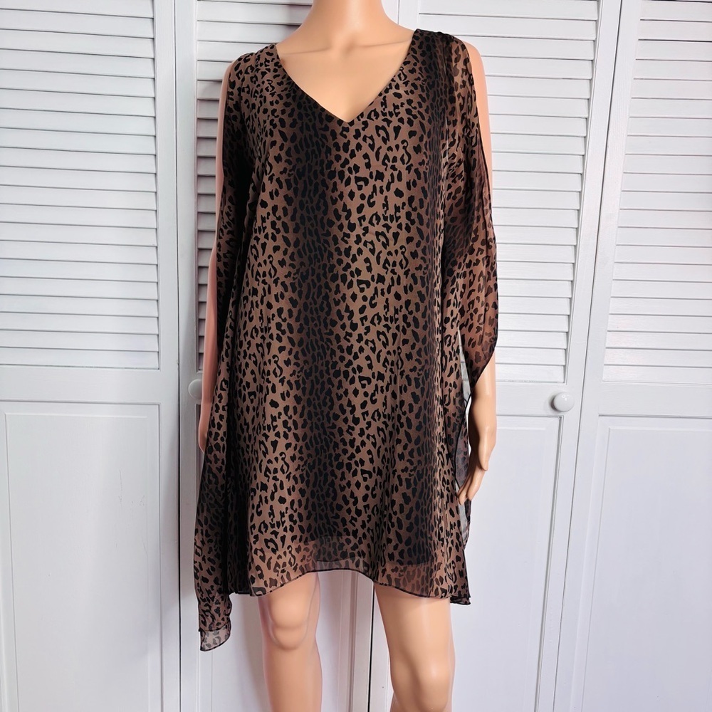 JAY GODFREY Brown Leopard Print V-Neck Kimono Stastny Dress Size 2